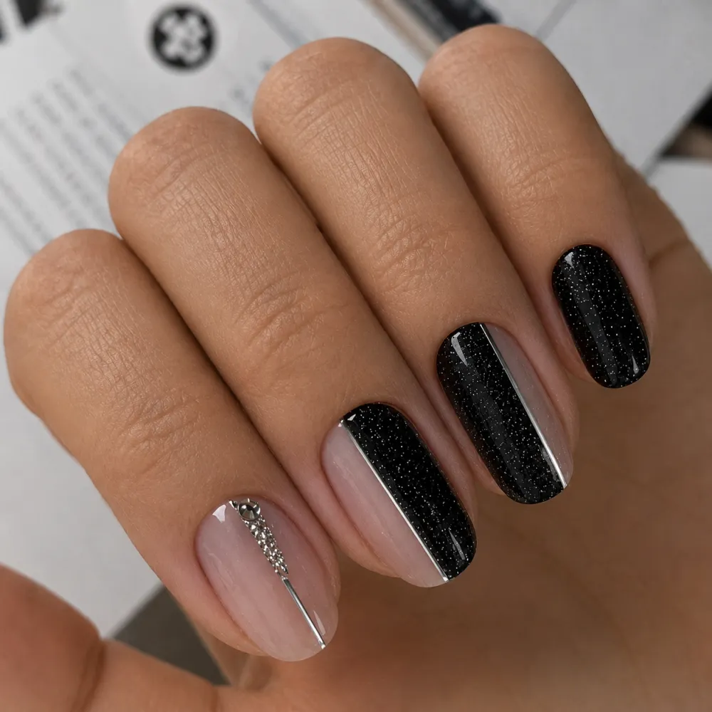 Lakier Hybrydowy Black Glitter – NILO no.102