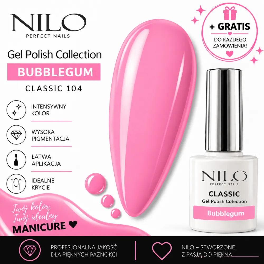 Lakier Hybrydowy Classic Bubblegum no.104 NILO Perfect Nails 7ml