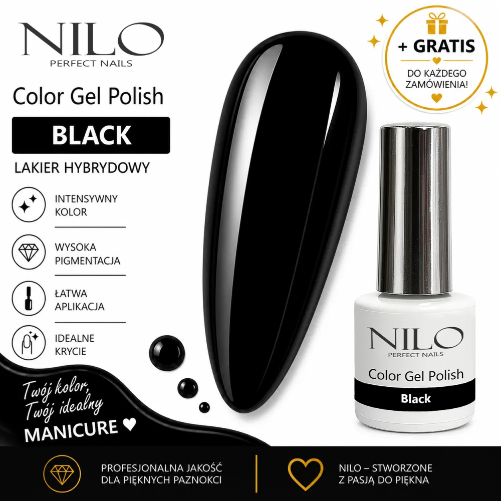 Lakier Hybrydowy 10ml Black no.130 NILO Perfect Nails