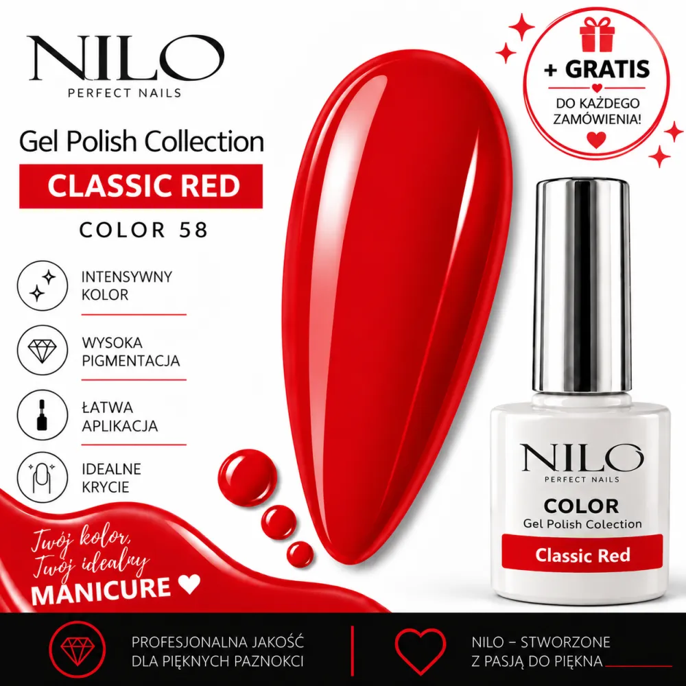 Lakier Hybrydowy Color Classic Red no.58 NILO Perfect Nails 7ml